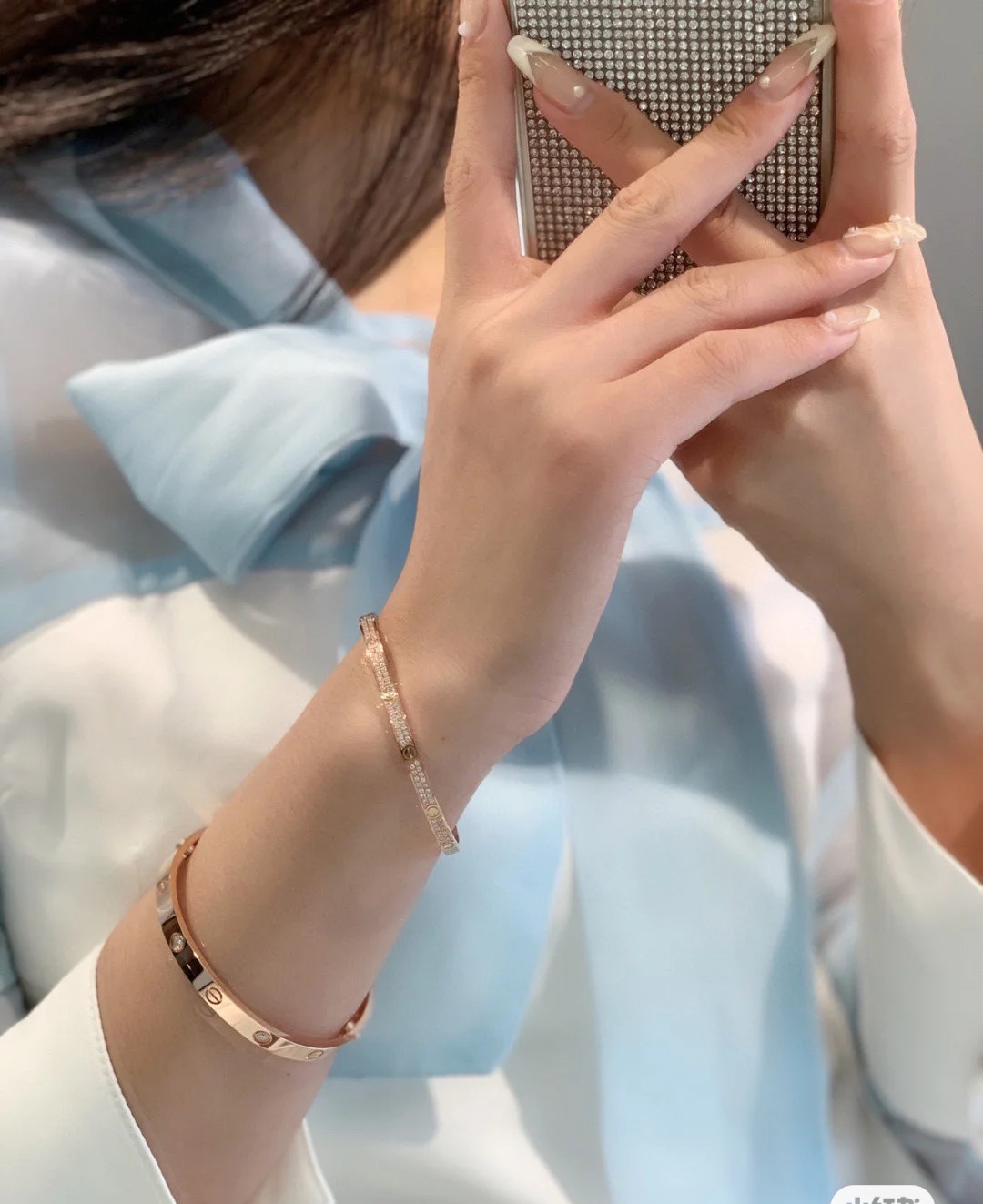 Cartier Four Diamonds Love Bracelet & Narrow Full Diamond Bracelet