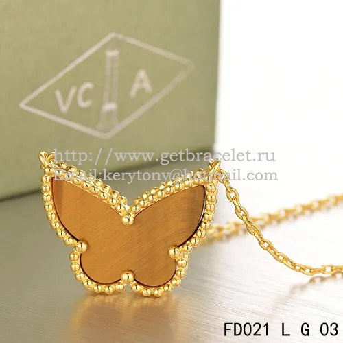 Van Cleef Arpels Lucky Alhambra Butterfly Pendant Yellow Gold With Tiger's Eye Mother Of Pearl