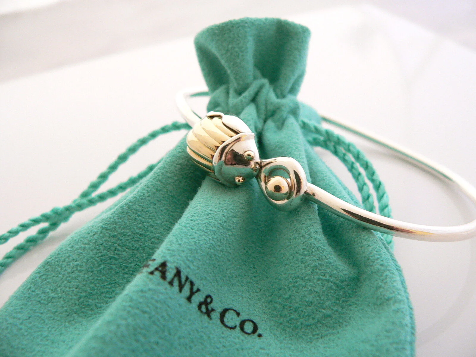 Tiffany & Co Bracelet Lucky Scarab Beetle Silver 18K Bangle Gift Pouch Love T Co