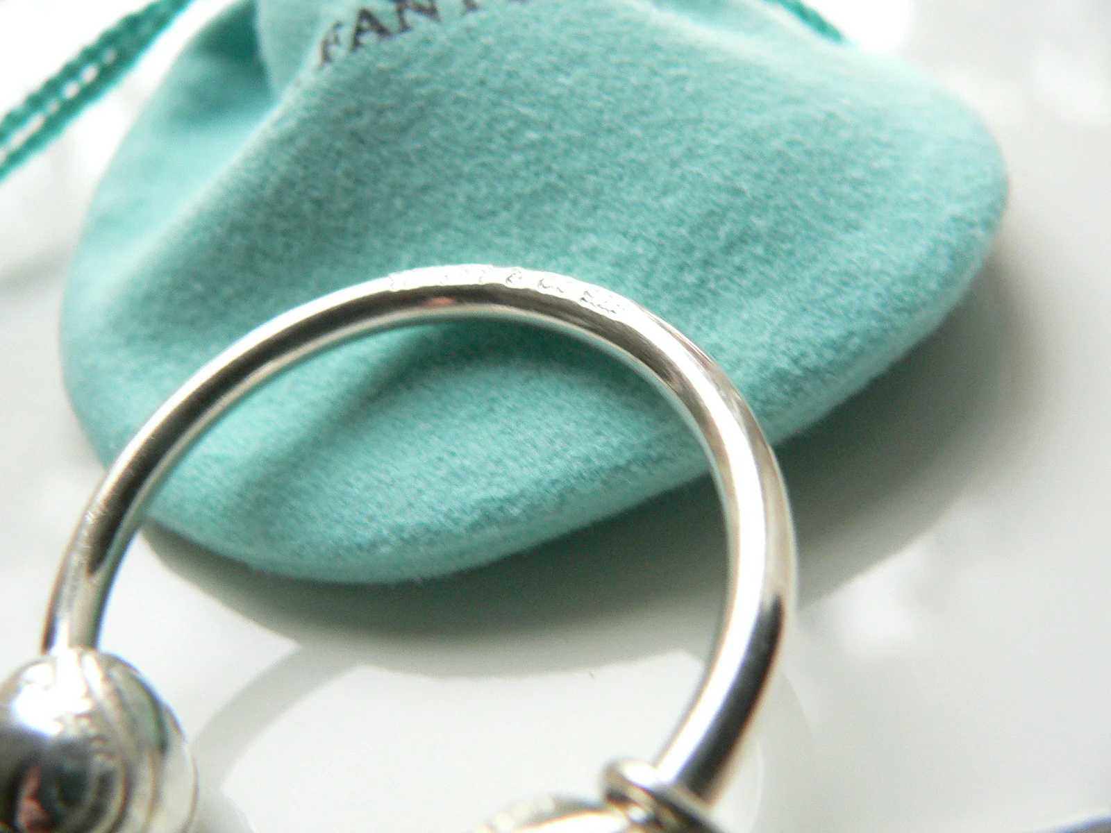 Tiffany & Co Silver Baseball Ball Diamond Key Ring Key Chain Keychain Gift Pouch