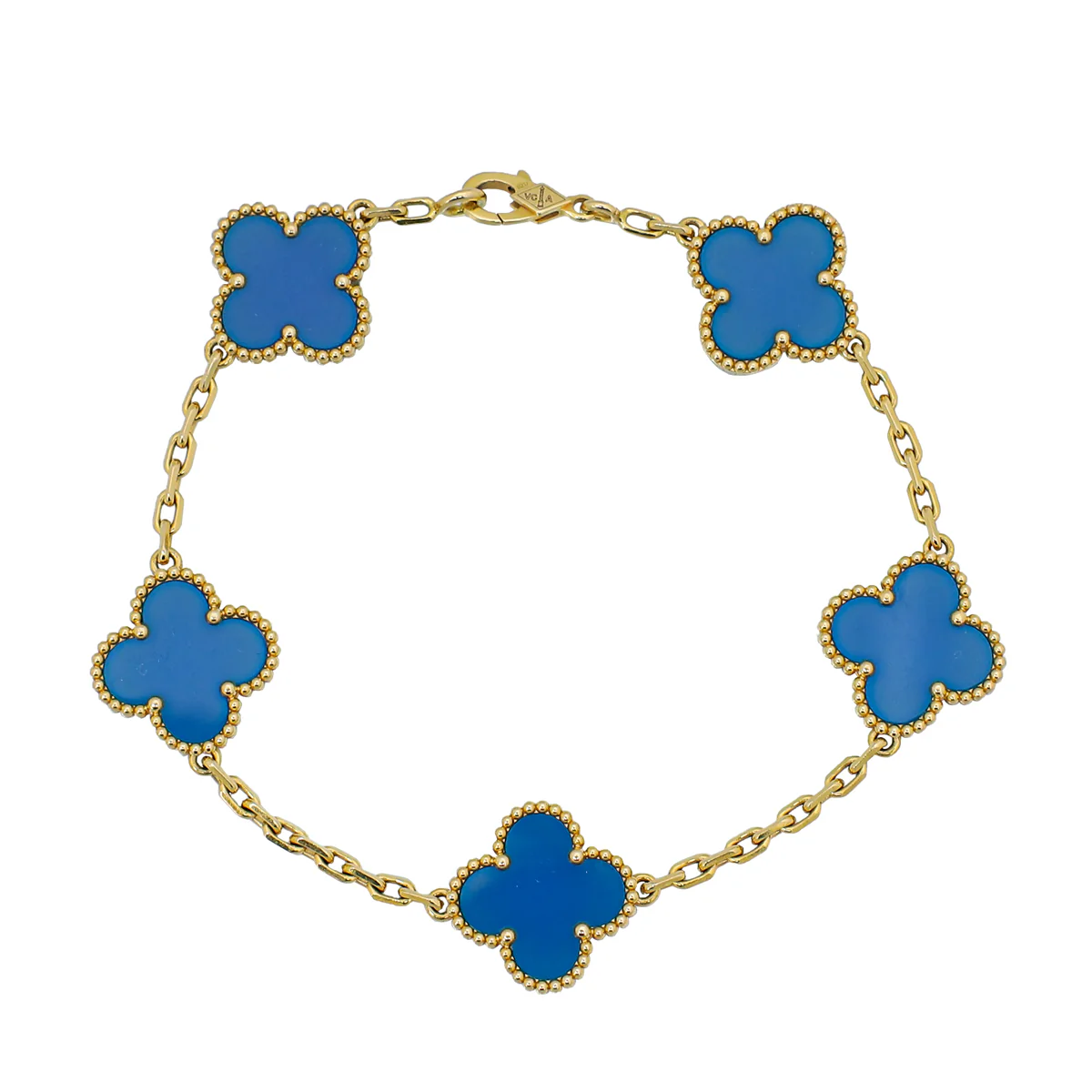 Van Cleef & Arpels 18K Yellow Gold 5 Motifs Blue Agate Vintage Alhambra Bracelet