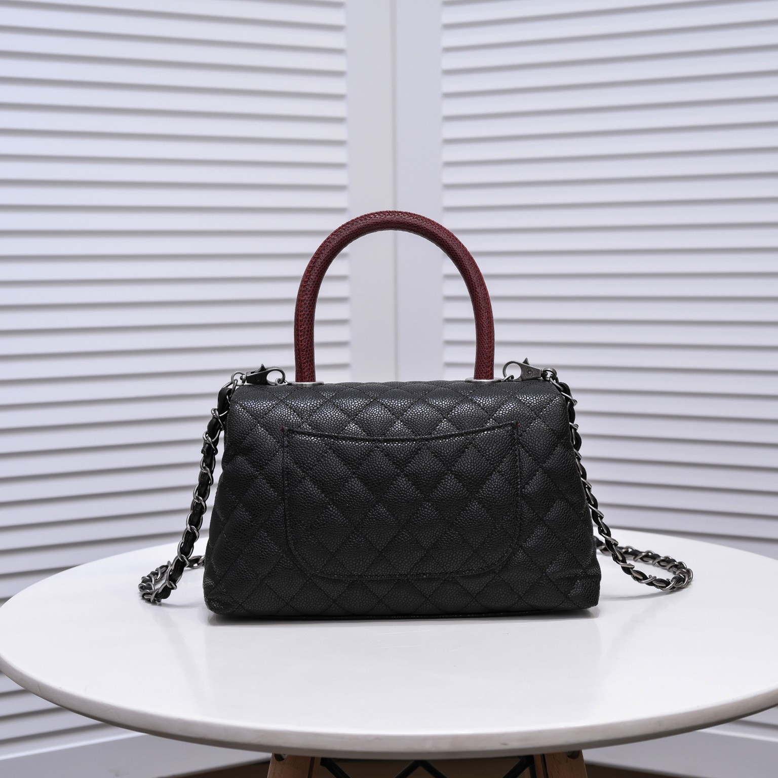 Chanel Stripe Silver Buckle Medium Shoulder Bag Handbag