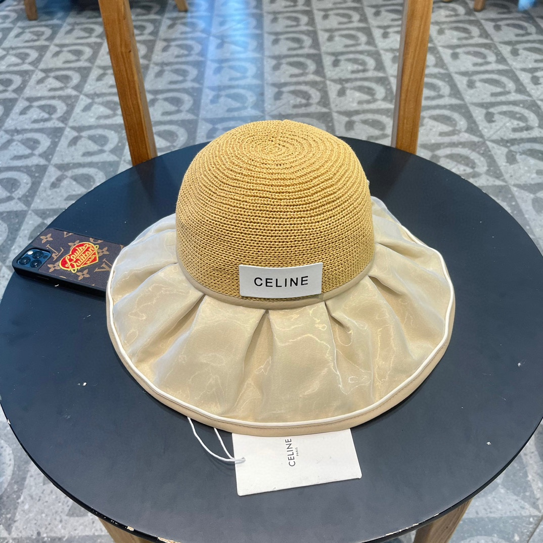 Celine Straw Sun Hat With Bow Split Back Sunhat （Replica）
