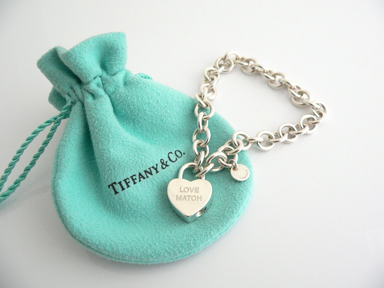 Tiffany & Co Heart Bracelet Love Match Padlock Charm Chain Silver Gift Pouch Art
