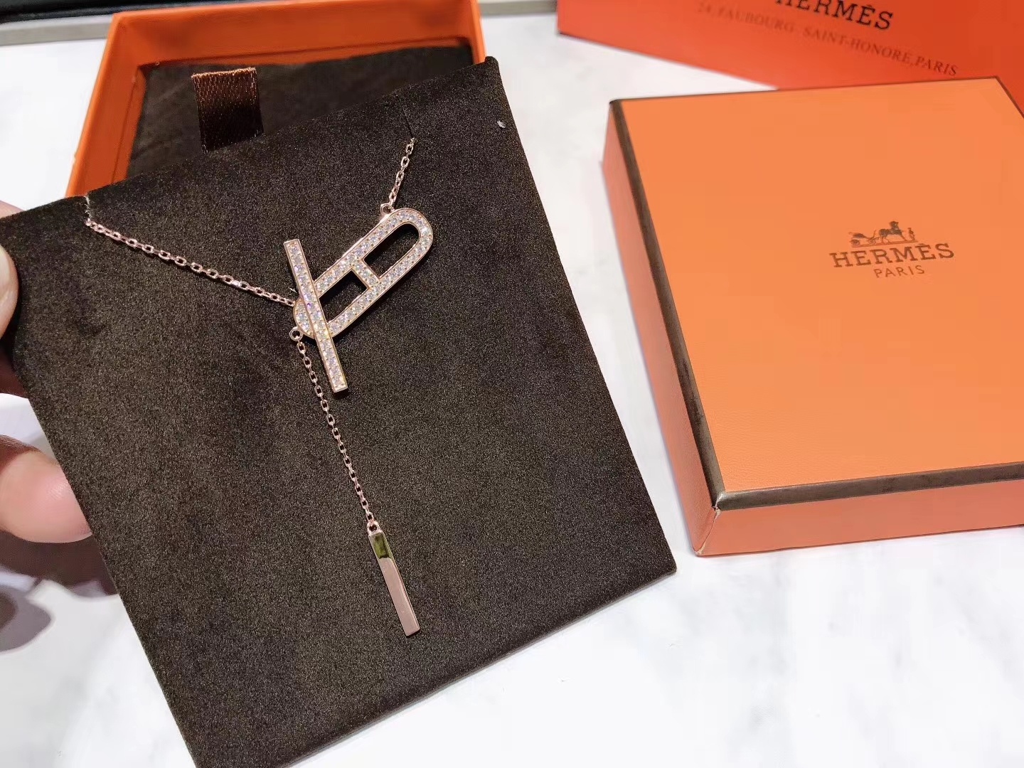 Hermes Pig Nose Necklace with Diamonds