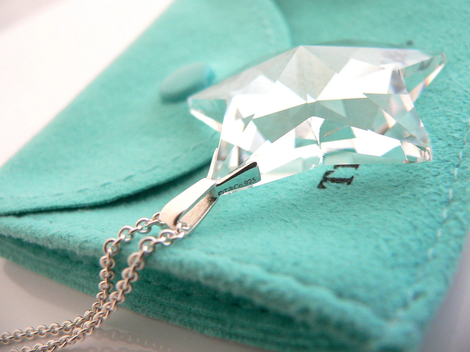 Tiffany & Co Silver Crystal Star Necklace Large Pendant 18 In Chain Gift Pouch