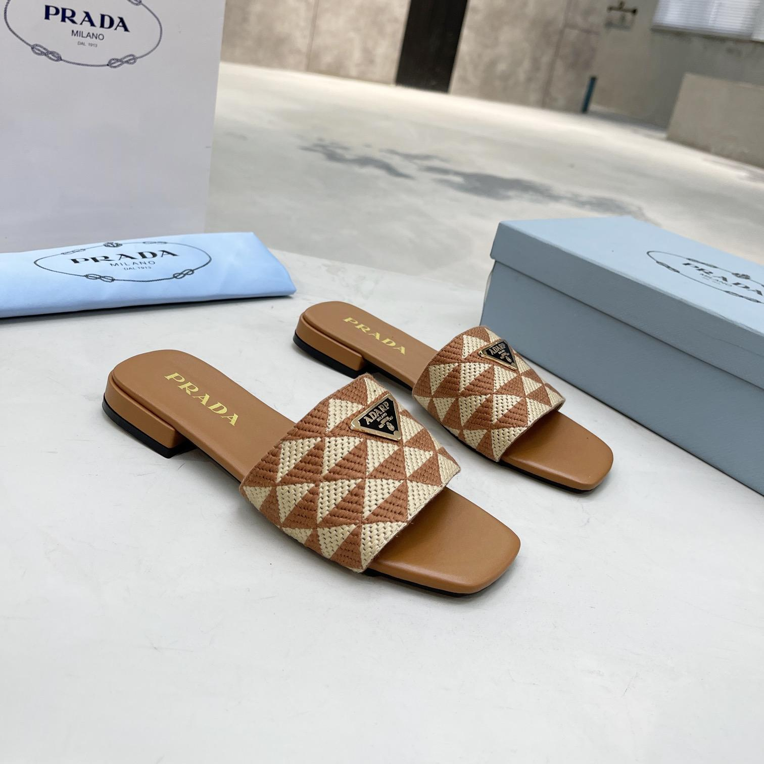 Prada Fabric Flat Bottom Slide Sandal (Replica)