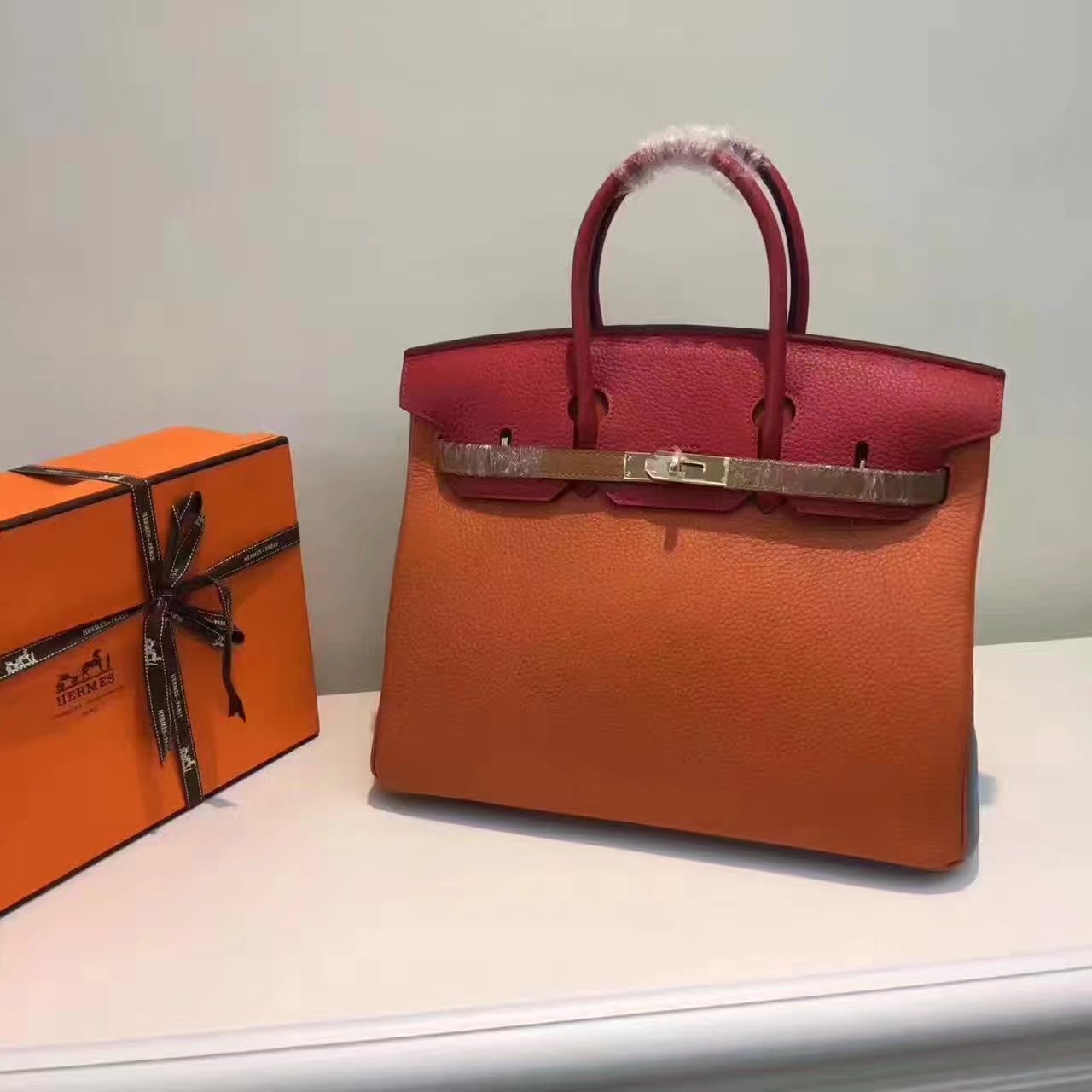 Hermes Birkin 35/30cm Bag Tri-Color Handbag Orange Gold