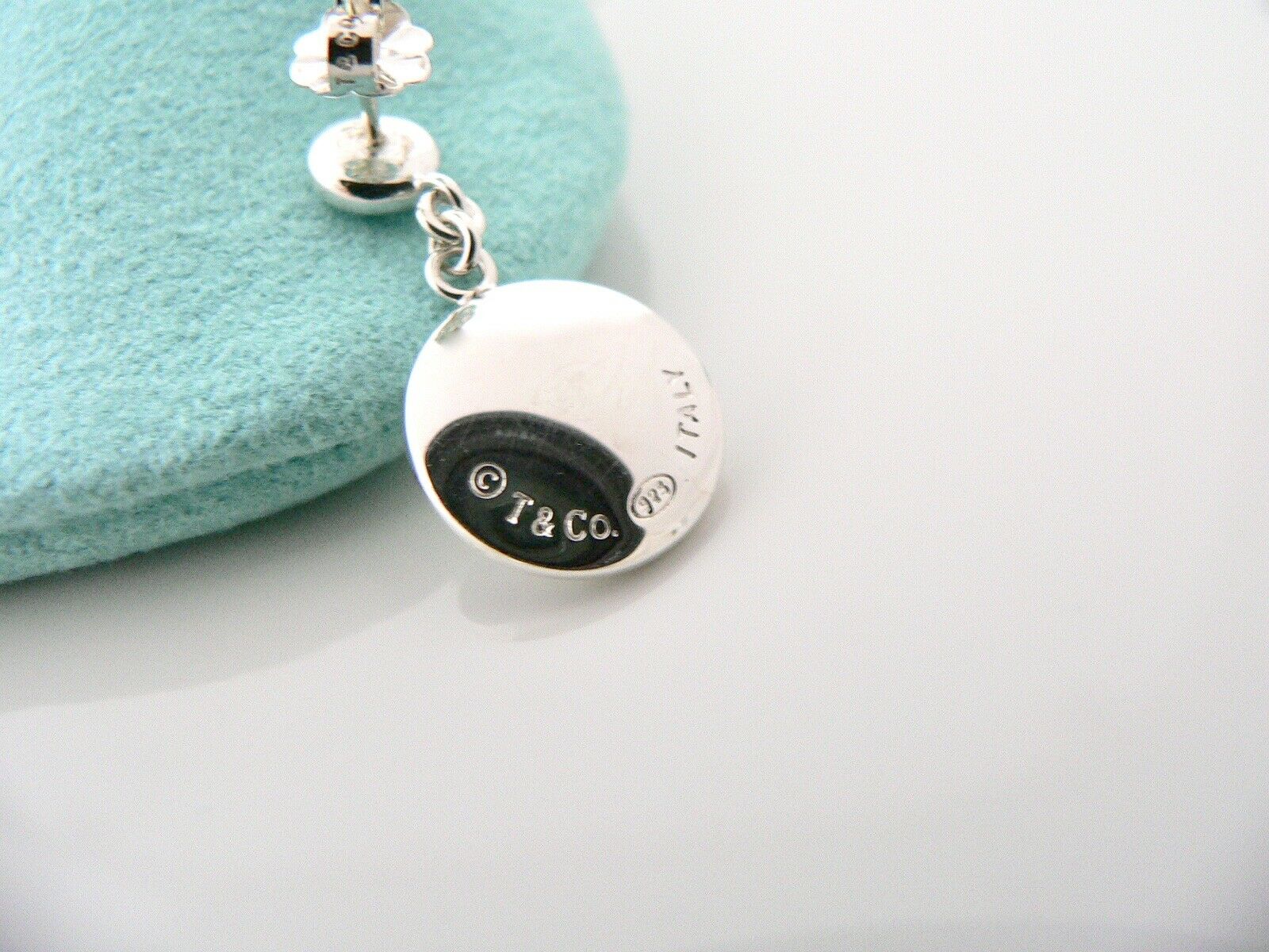 Tiffany & Co Silver Disc Circle Dangling Dangle Earrings Pouch Gift Rare