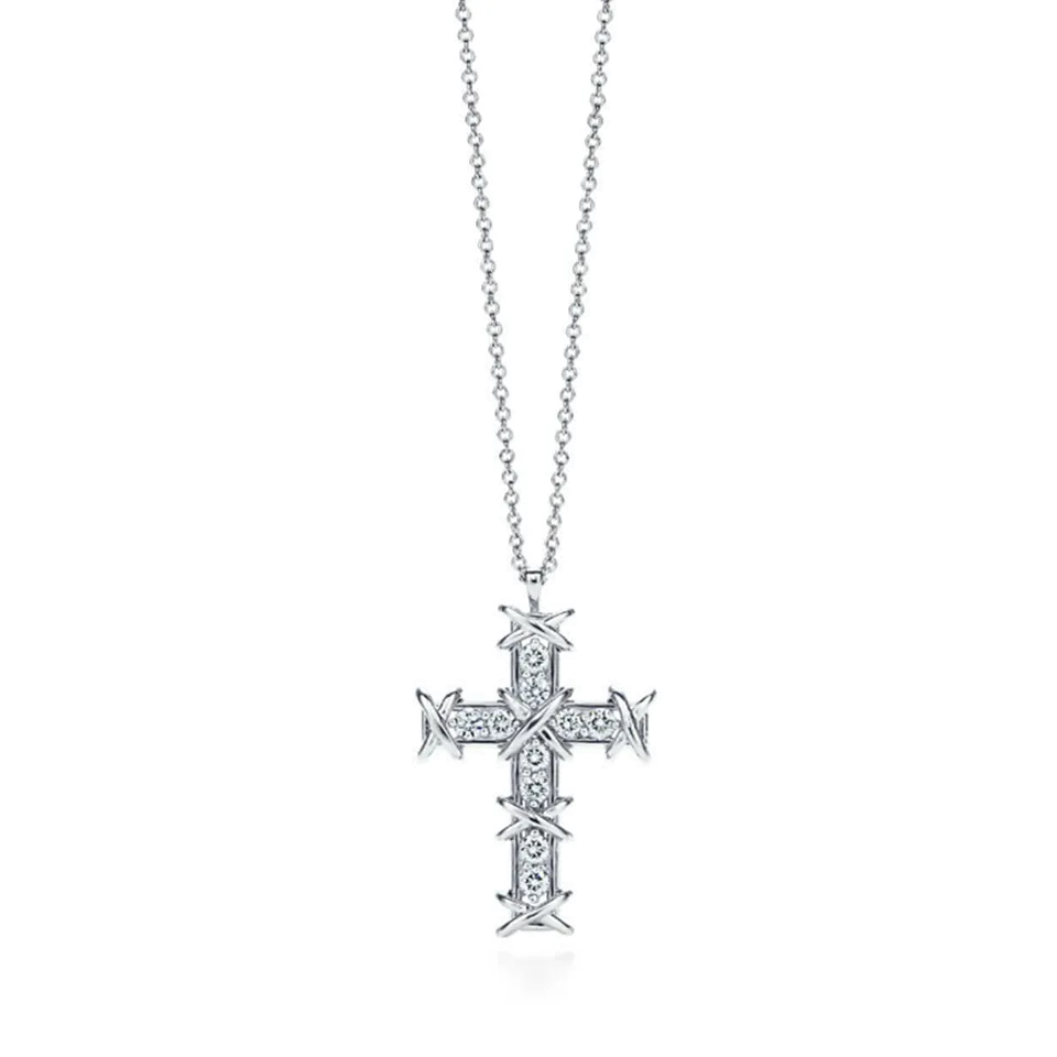Hot Tiffany Schlumberger Ten Stone Cross Pendant Necklace Diamonds America Sale Online Lady 23926261/23926296