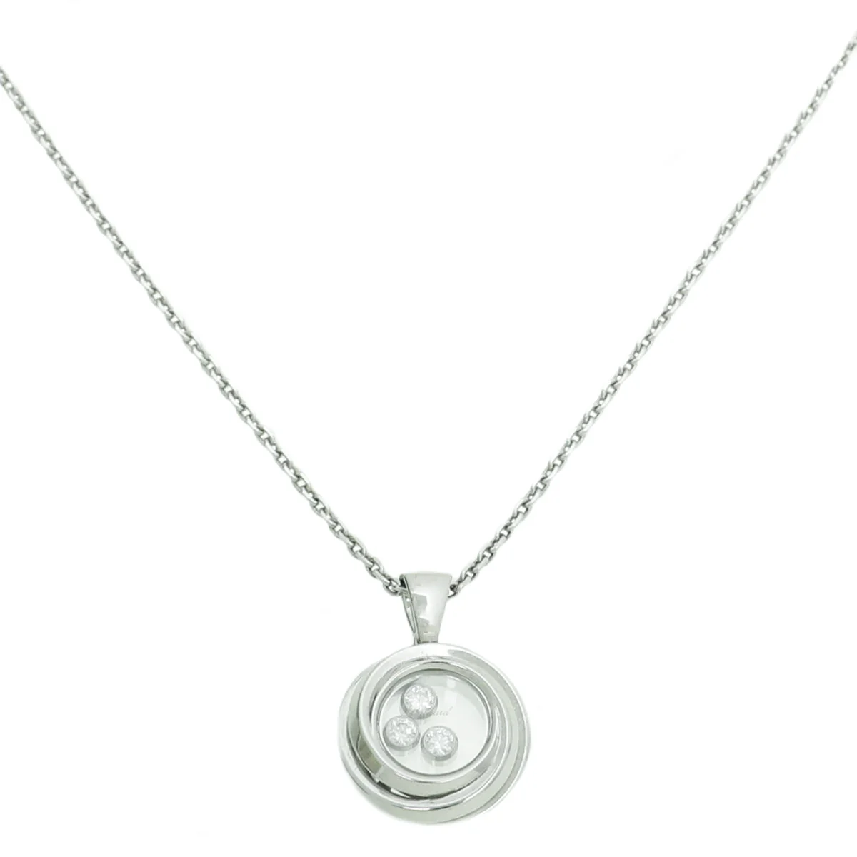 Chopard 18K White Gold Happy 3 Diamond Emotion Necklace