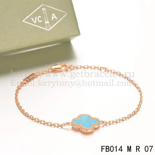 Van Cleef & Arpels Sweet Alhambra Bracelet Pink Gold With Turquoise Mother Of Pearl