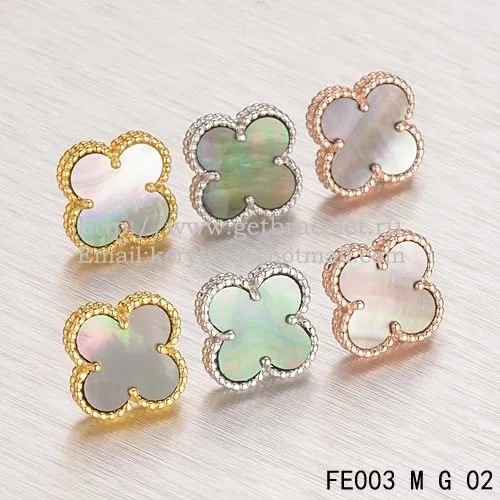 Van Cleef & Arpels Sweet Alhambra Earrings Yellow Gold With Gray Mother Of Pearl