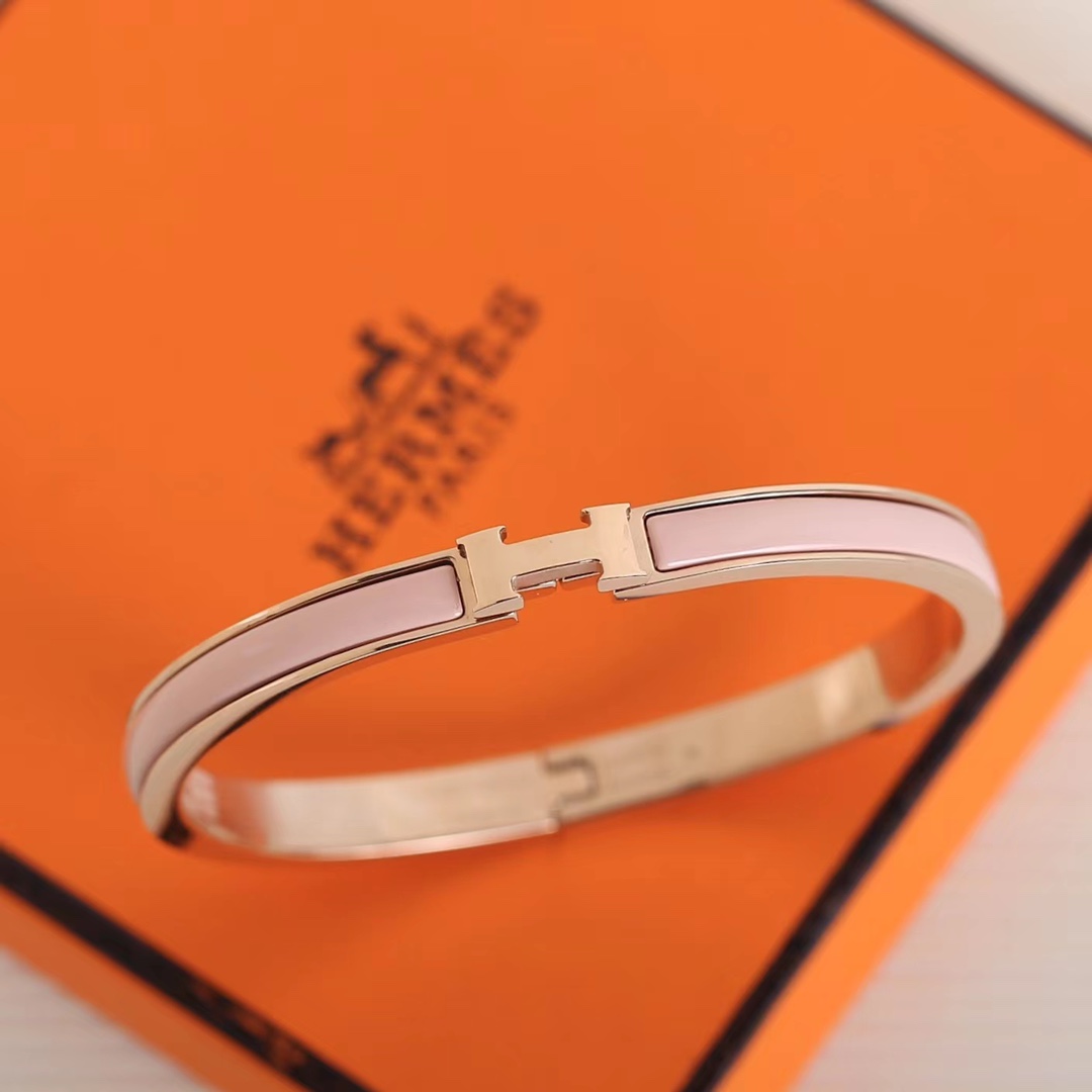 Hermes H Clic ,pink enamel bracelet, narrow version