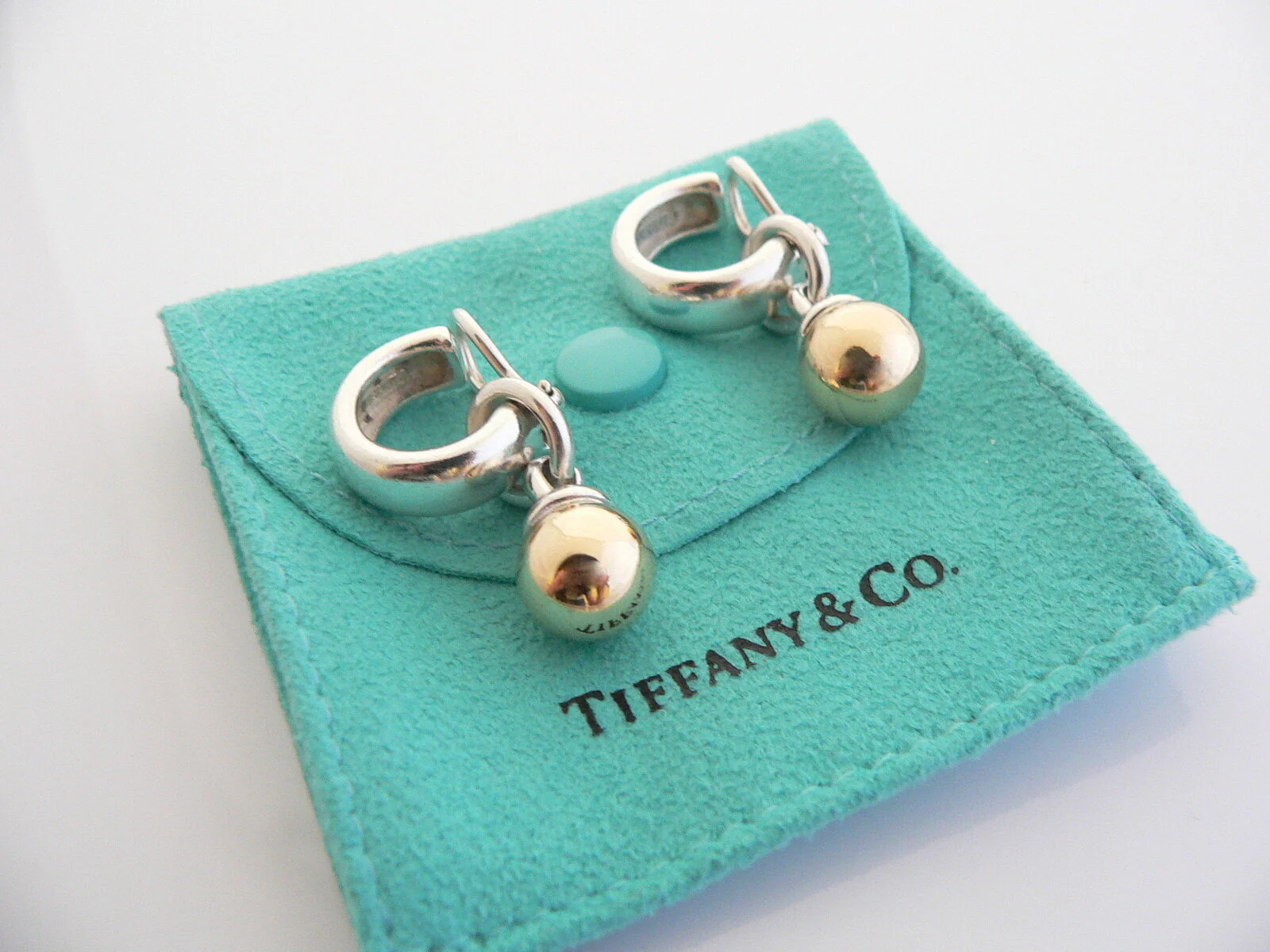 Tiffany & Co Ball Earrings Silver Hardware 18K Gold Fascination Dangle Clip On
