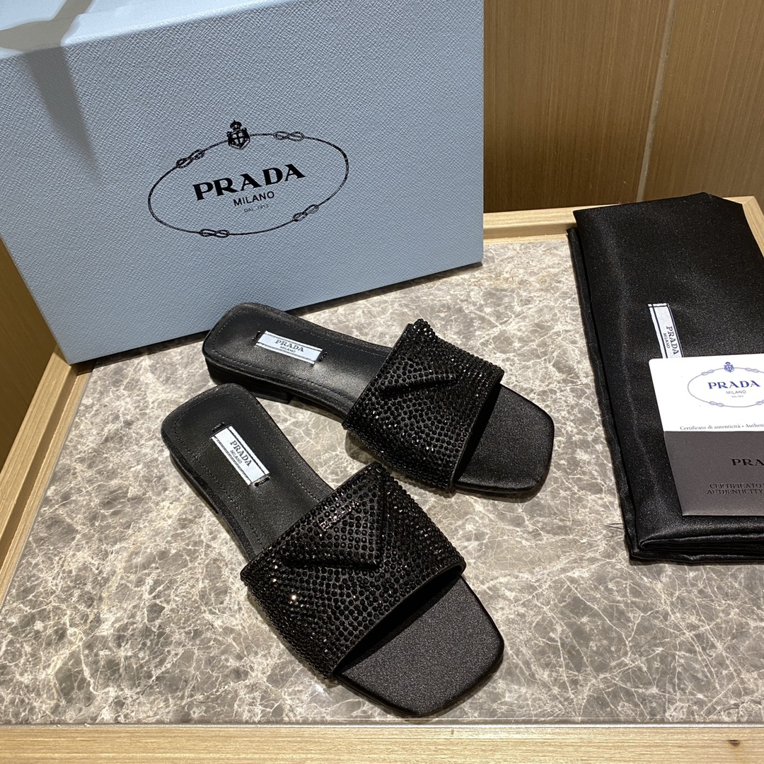 Prada Flat Bottom Band Drill Slide Sandal (Replica)