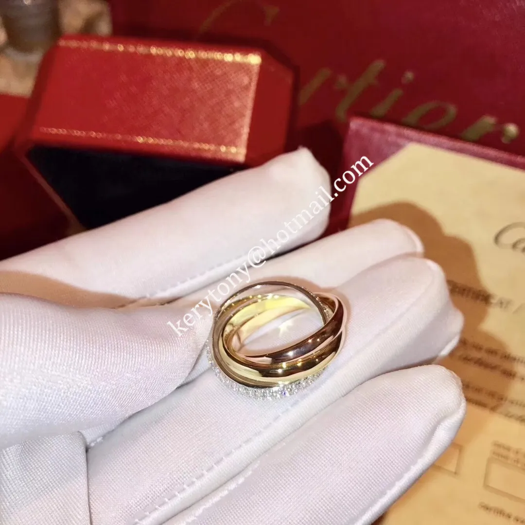 High End Trinity De Cartier Ring White Gold/ Yellow Gold/Pink Gold with Diamonds B4038900 Replica