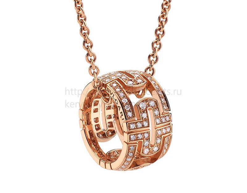 Parentesi Round Rose Gold Pendant with Pave Diamonds