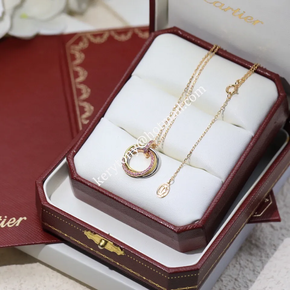 Women Fashion Jewellery Cartier Trinity Necklace White Gold/Yellow Gold with Pink Diamonds Online Sale