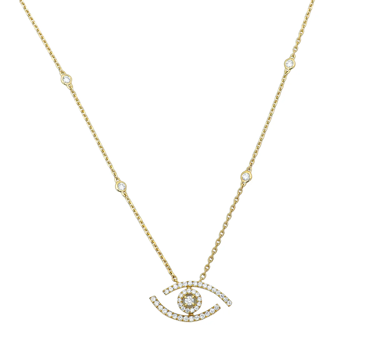 Messika 18K Yellow Gold Eye Pave Diamonds Lucky Necklace