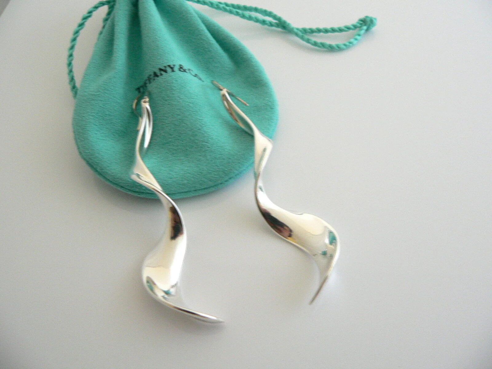 Tiffany & Co Silver Gehry Flower Large Orchid Dangling Dangle Earrings Gift Love