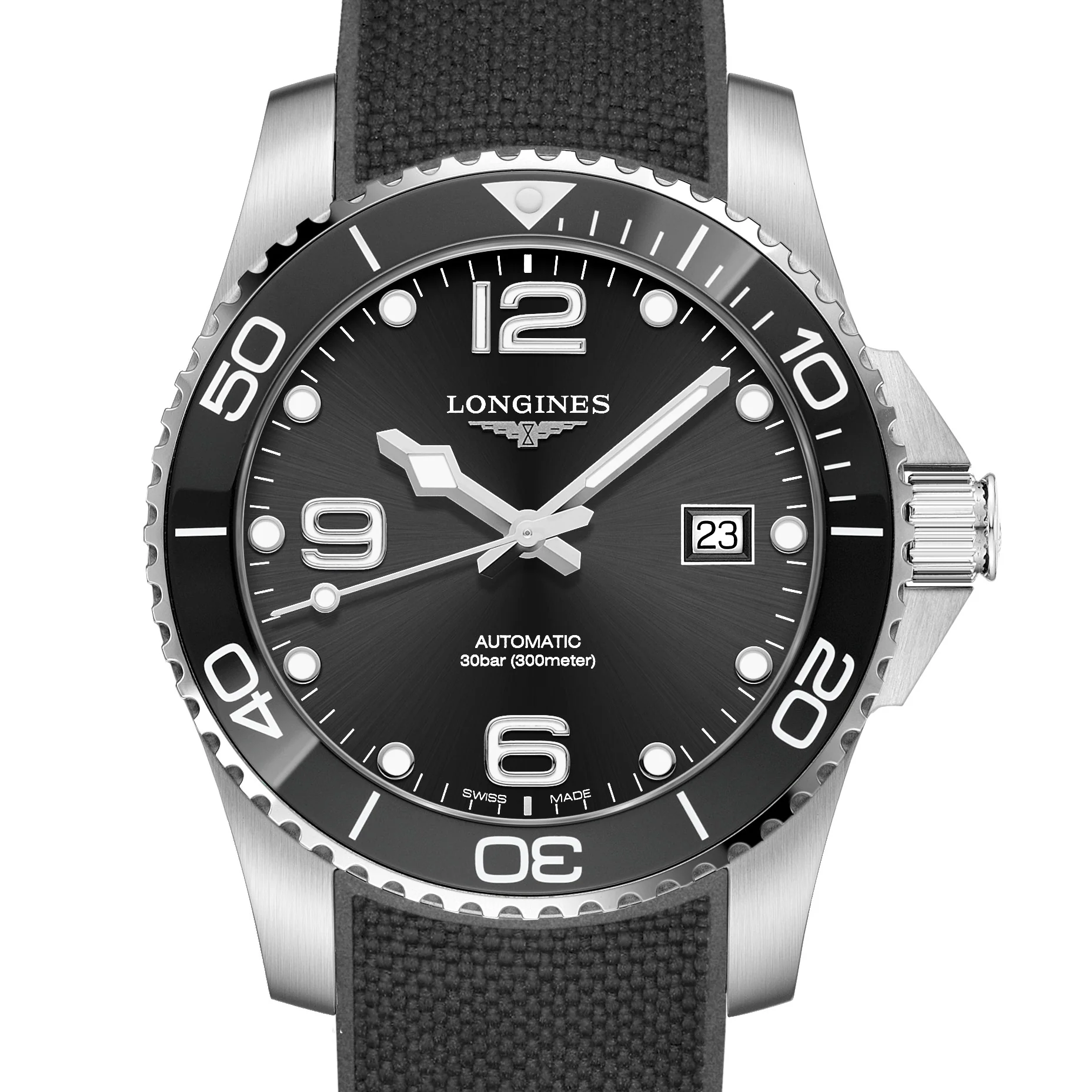Hydroconquest 41MM Automatic Ceramic Bezel Black Steel Rubber Watch L37814569