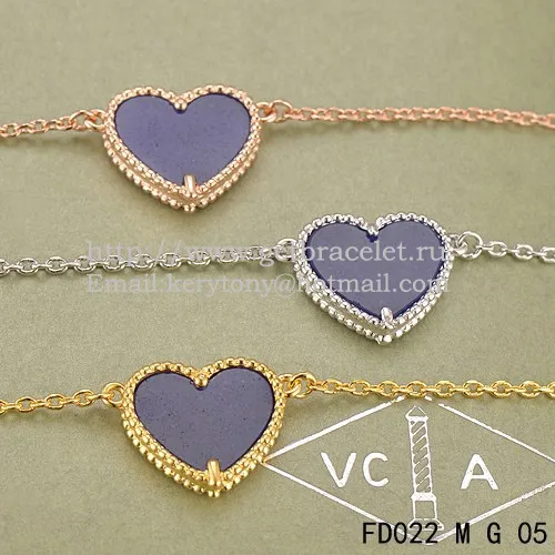 Van Cleef Arpels Sweet Alhambra Heart Pendant Yellow Gold With Lapis Stone Mother Of Pearl