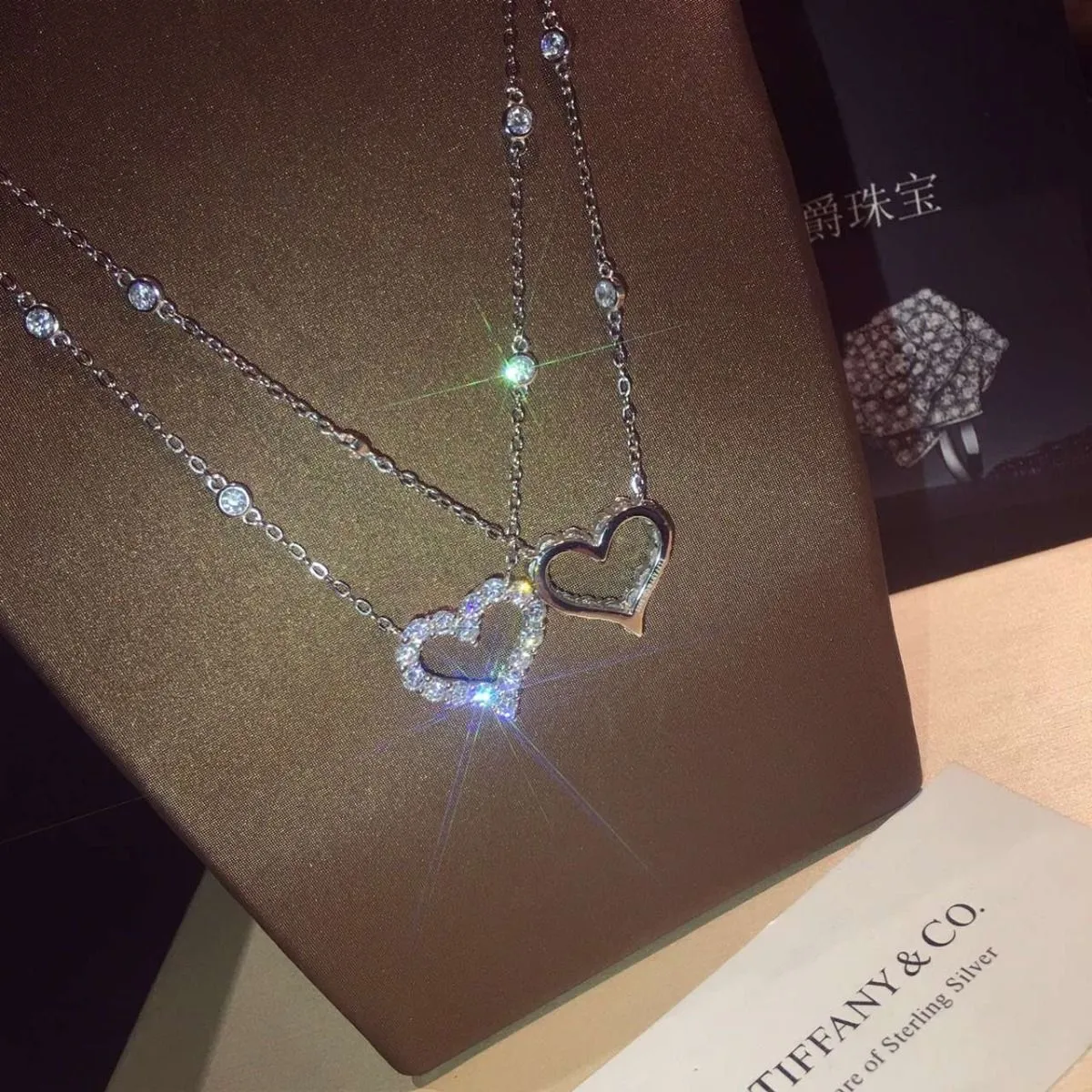 Timeless Style Tiffany Platinum Heart Pendant Ladies 925 Silver Diamonds Necklace Uk
