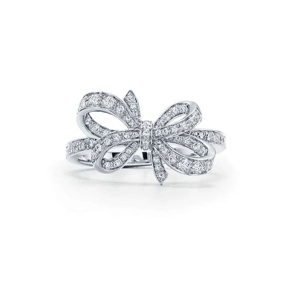 Tiffany Bow Copy Ribbon Ring Sterling Silver Diamonds Girls Gifts GRP09381/GRP09291