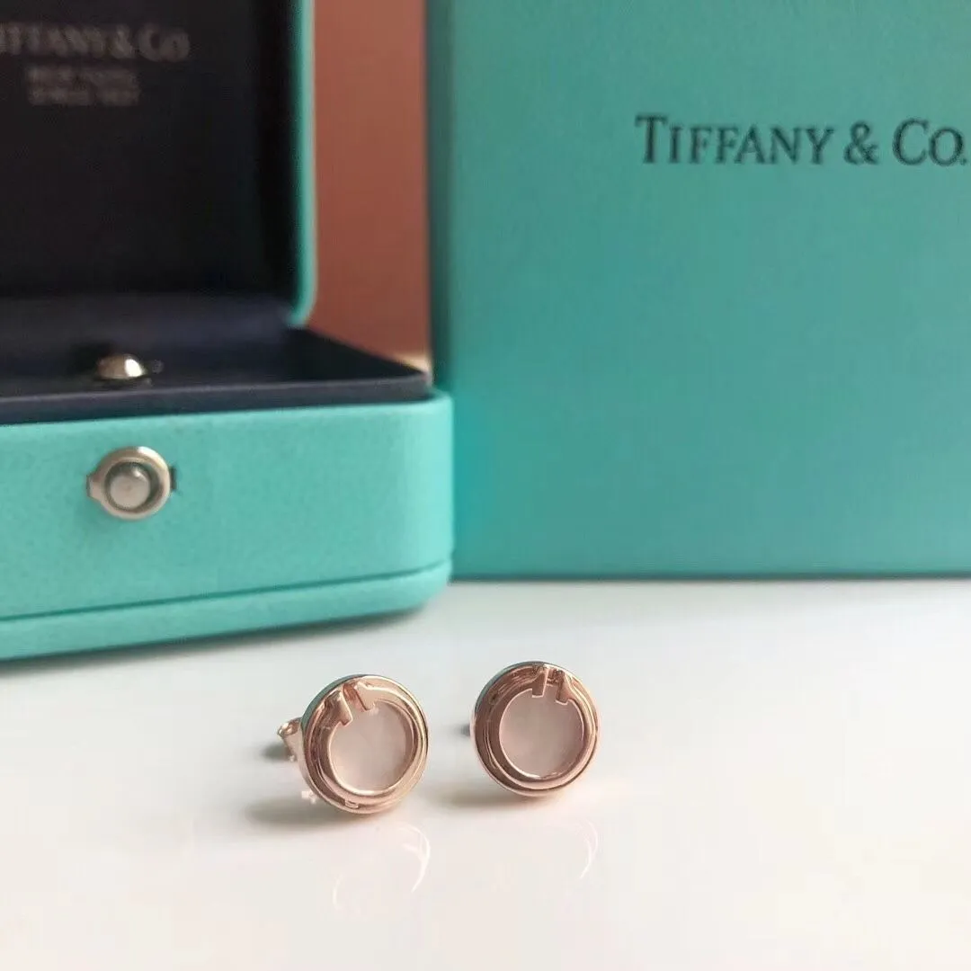 Copy Tiffany Tiffany T White Mother Of Pearl 18K Rose Gold Circle Earrings Button Stud Earrings