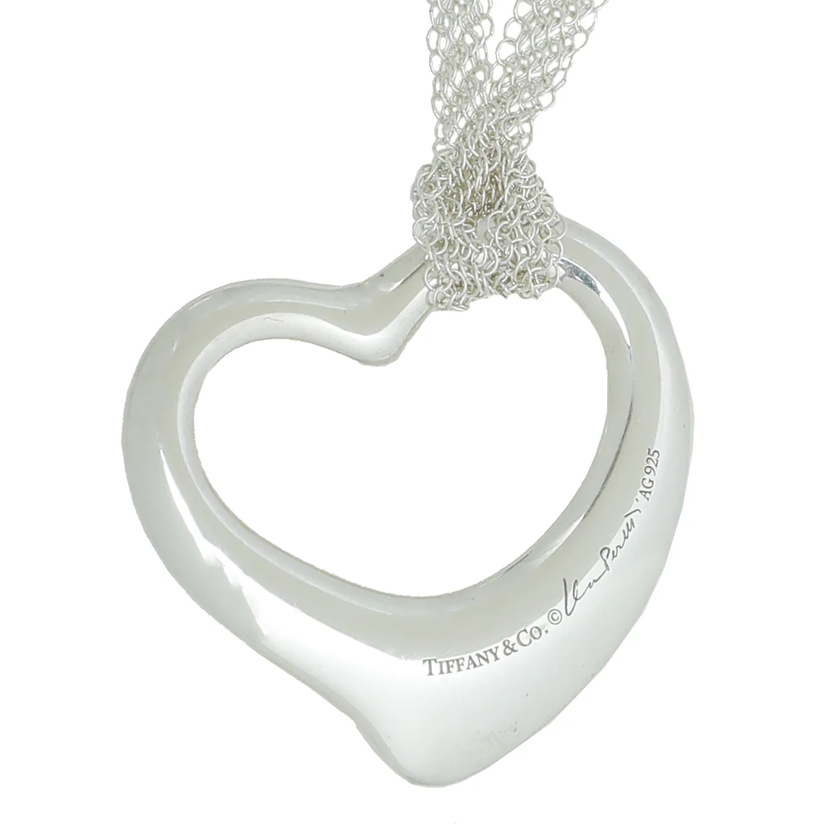 Tiffany & Co Sterling Silver Elsa Peretti Open Heart Mesh Necklace
