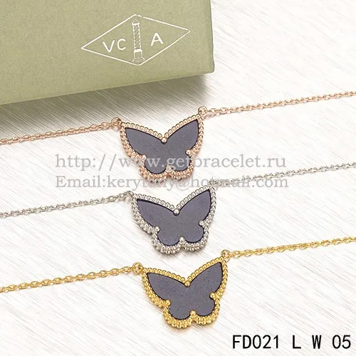 Van Cleef Arpels Lucky Alhambra Butterfly Pendant White Gold With Lapis Stone Mother Of Pearl