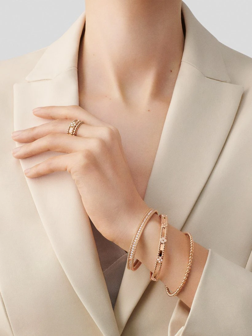Van Cleef Perlée Ring Replica, Rose Gold & White Gold