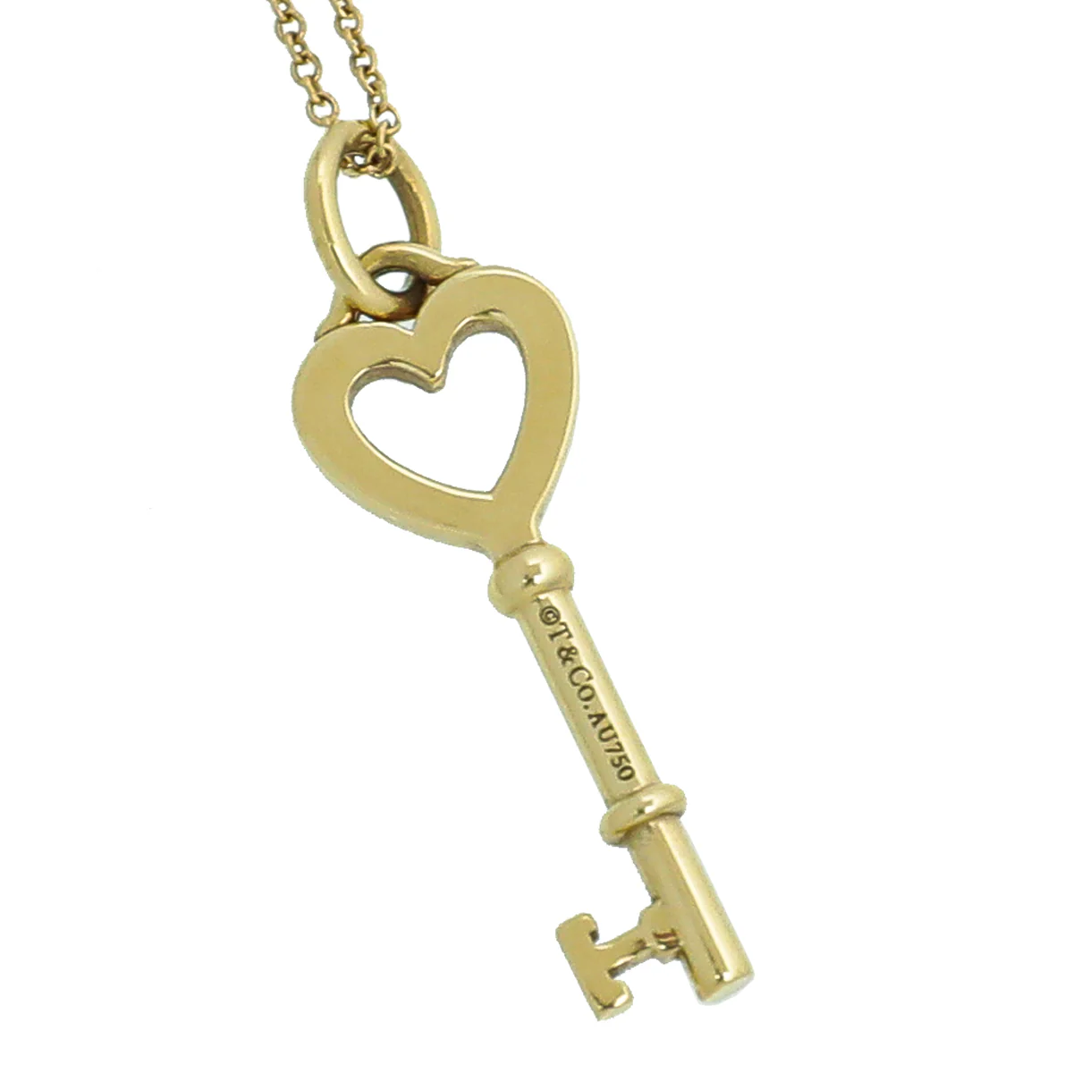 Tiffany & Co 18K Yellow Gold Heart Key Pendant Necklace