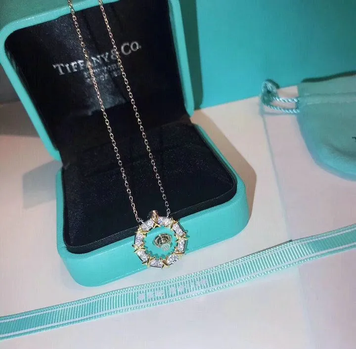 Tiffany Dupe Schlumberger Circle Pendant Crystals Sterling Silver Necklace Women Gold-plated Gift For Women 23926253