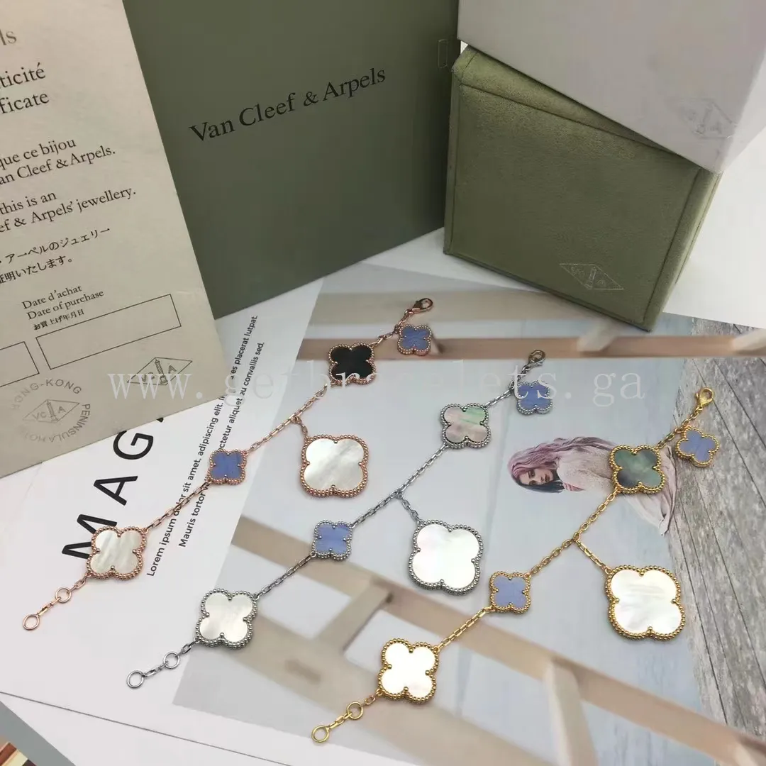 Van Cleef & Arpels Magic Alhambra Bracelet 5 Motifs Chalcedony and White and Gray mother-of-pearl