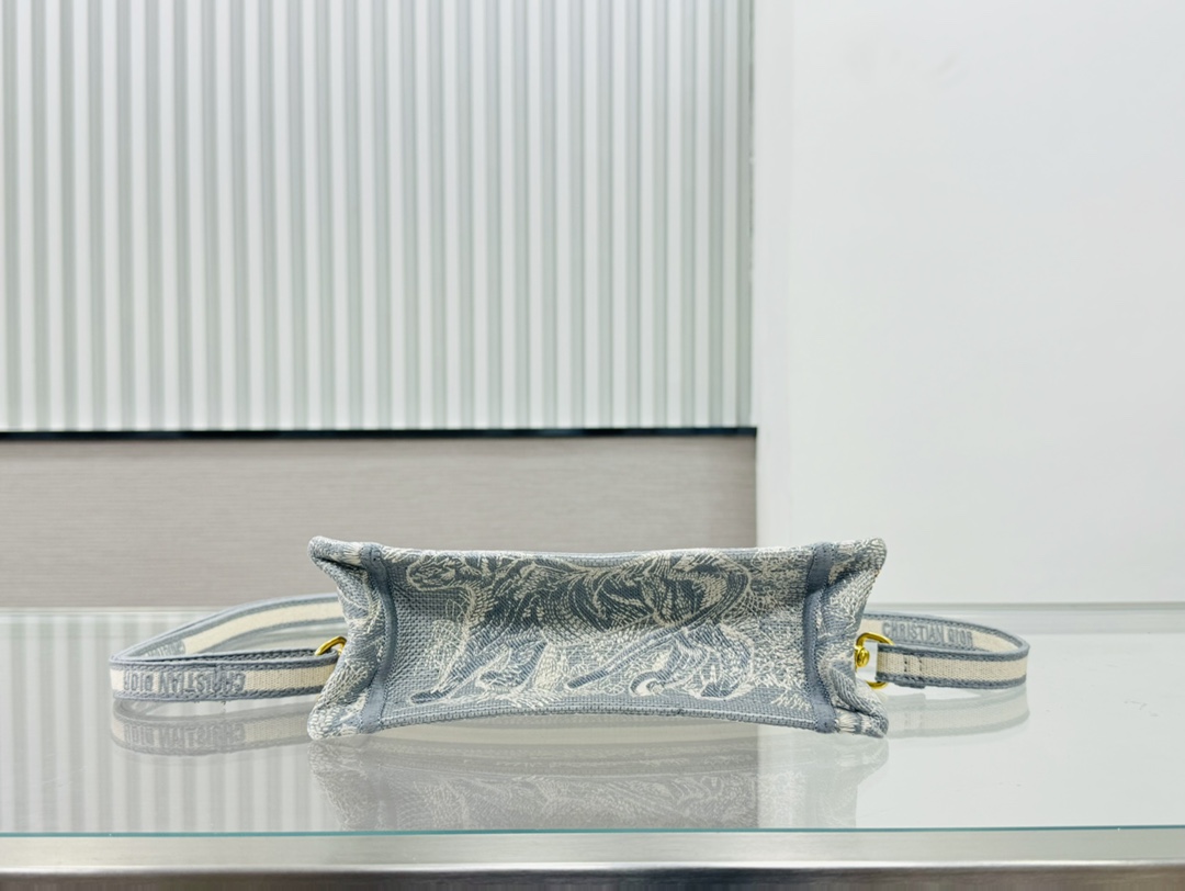 Dior Book Tote Mini Grey Tiger Embroider Shoulder Bag Handbag