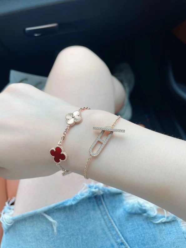 Van Cleef Bracelet Dupe – Red & Gold Clover Bracelet, Rose Gold