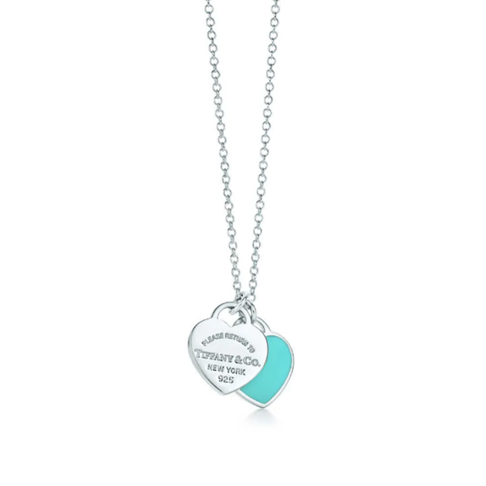 Most Luxury Tiffany Blue & Silver Mini Double Heart Tag Pendant Necklace Women Jewellery GRP06366/28751249