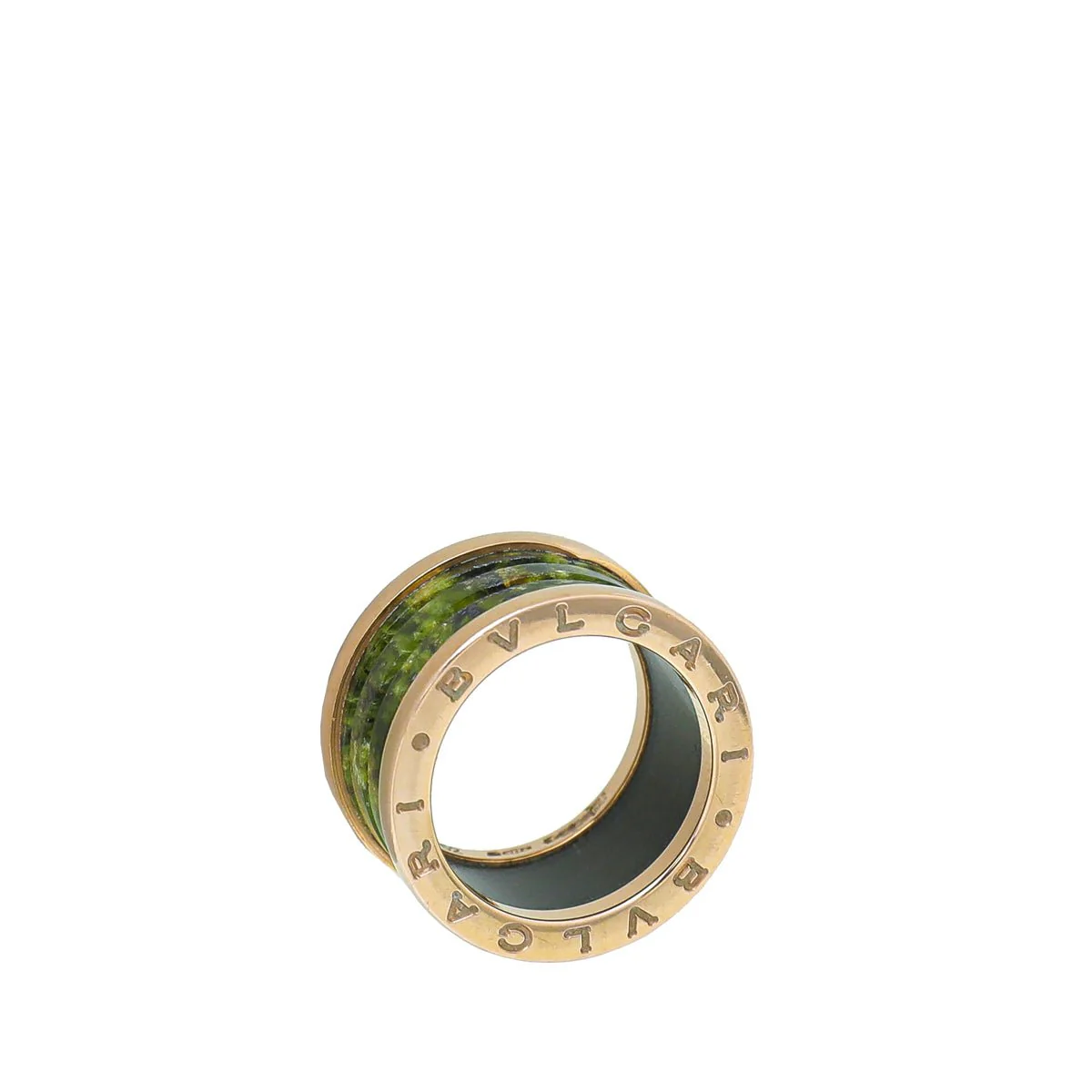 Bvlgari 18K Rose Gold Green Marble B Zero 4 Band Ring 52
