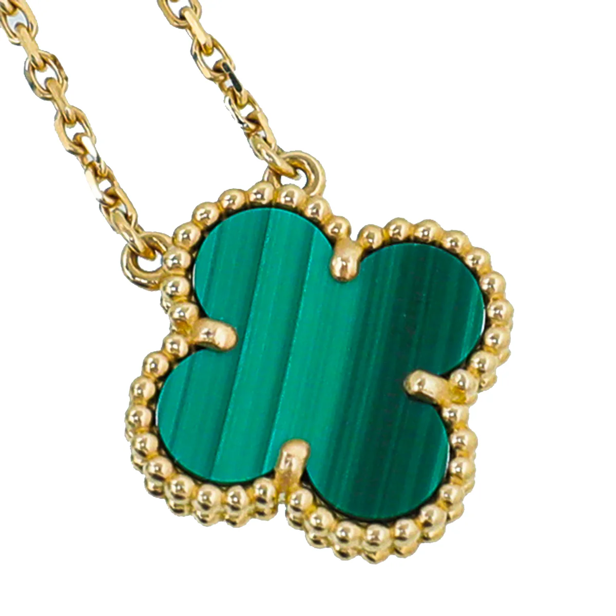 Van Cleef & Arpels 18K Yellow Gold Malachite Vintage Alhambra Pendant Necklace