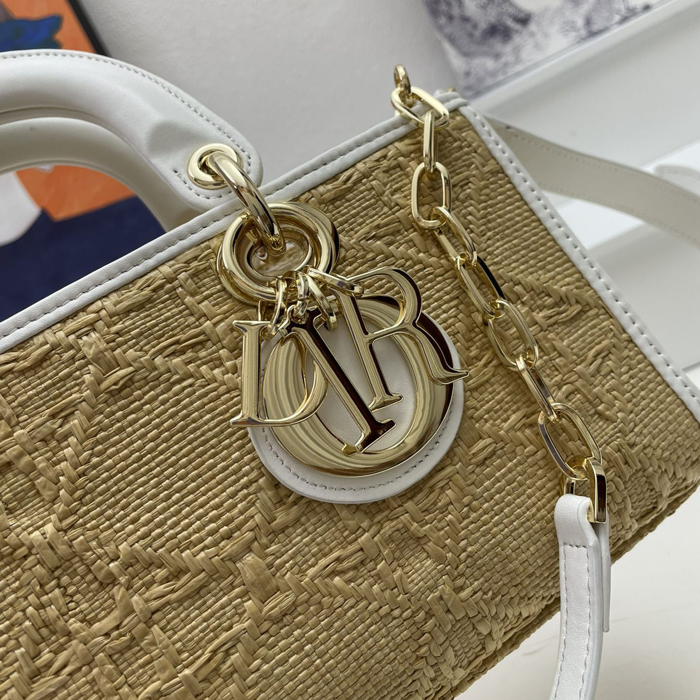 Dior Lady D-Joy Raffia Shoulder Bag Handbag