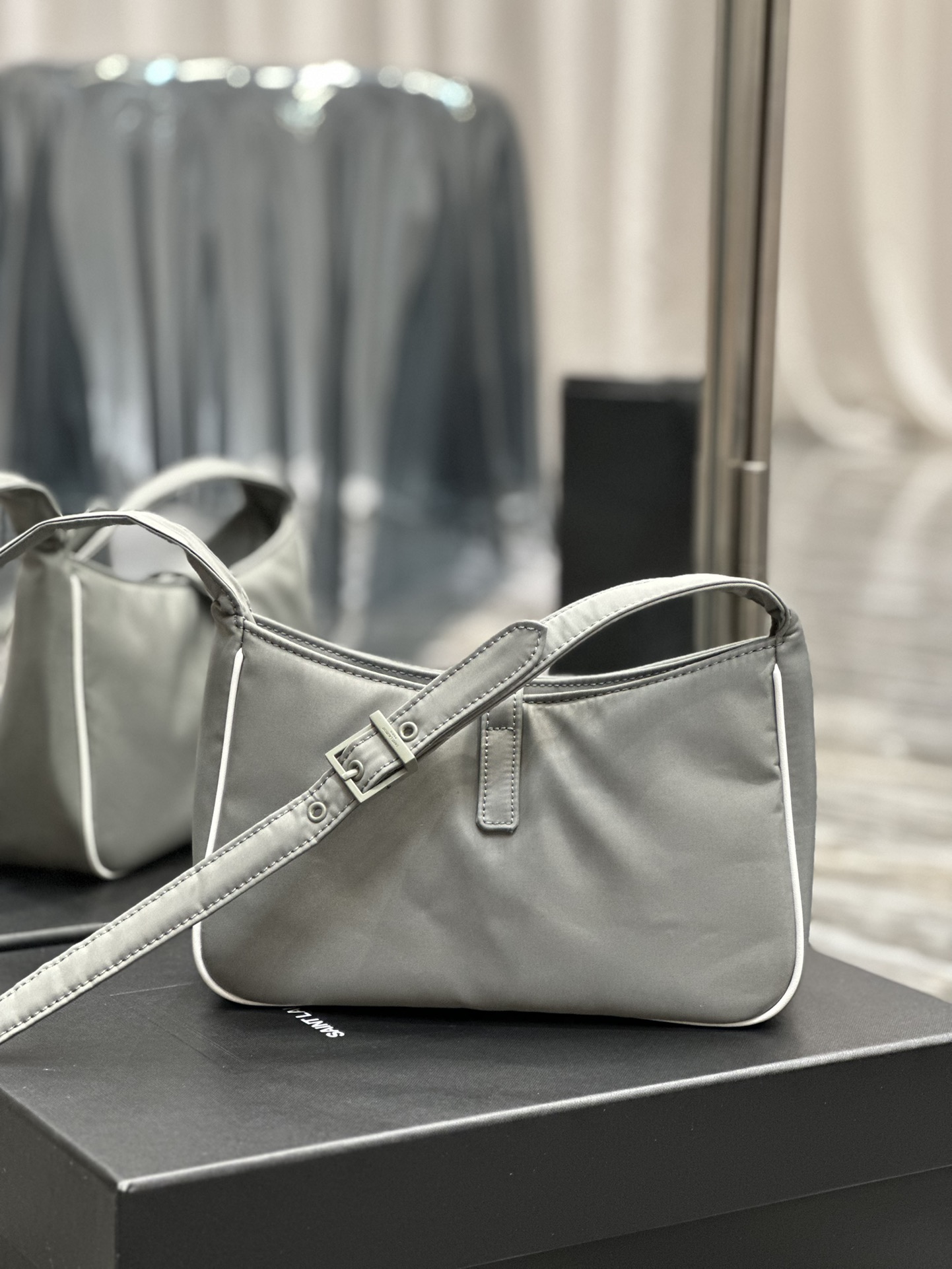 Saint Laurent 10A Handbag Shoulder Bag Top Mirror Quality Version Black Gold Button Nylon