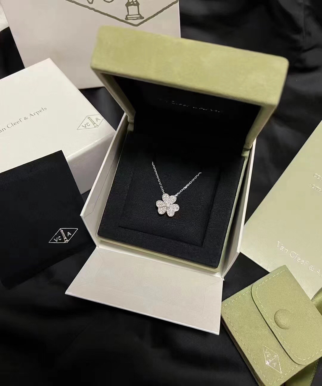 Van Cleef & Arpels Diamond Clover Necklace, Frivole pendant