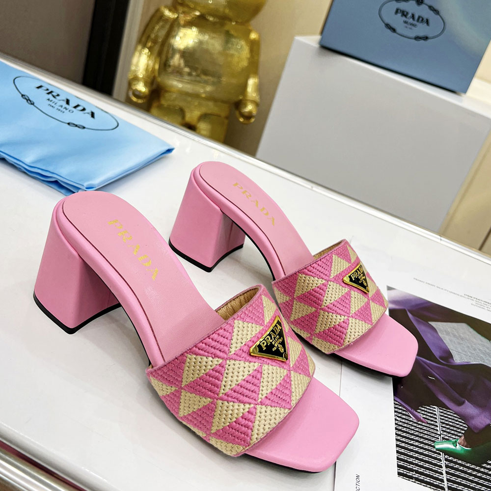 Prada Fabric Chunky Heels Sandals Slide (Replica)