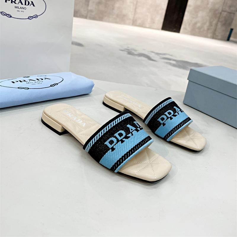 Prada Logo EmbroideryFashion Sandals Slide Sandal (Replica)
