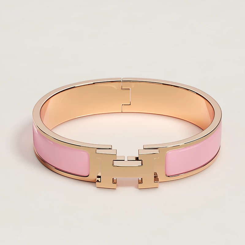 Hermes Clic H bracelet, Pink Enamel, Rose Gold
