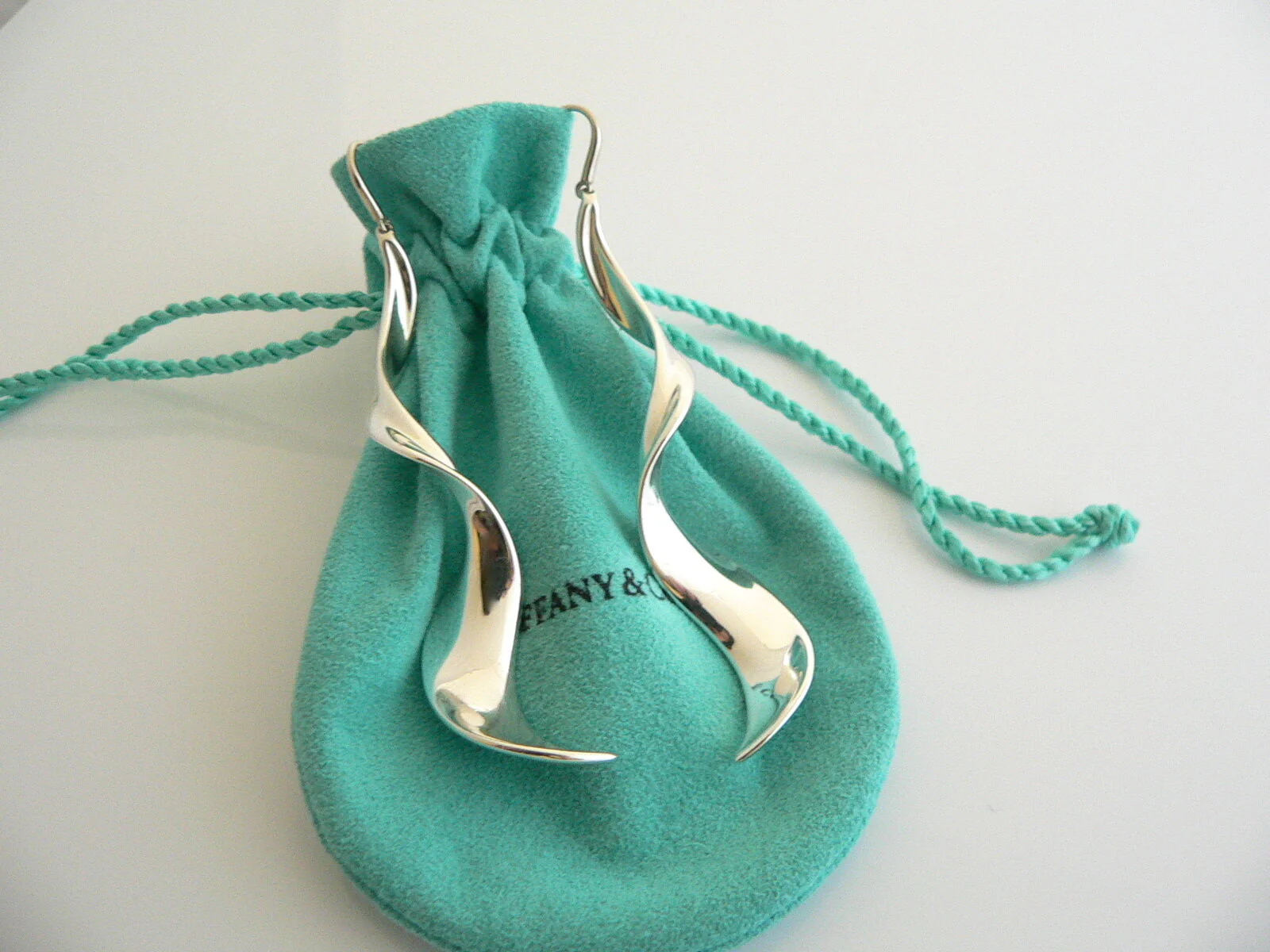 Tiffany & Co Silver Gehry Flower Large Orchid Dangling Dangle Earrings Gift Love