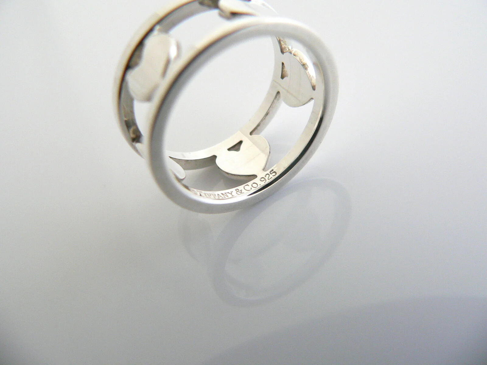 Tiffany & Co Silver Heart Bar Ring Band Sz 5 Rare Gift Love Statement