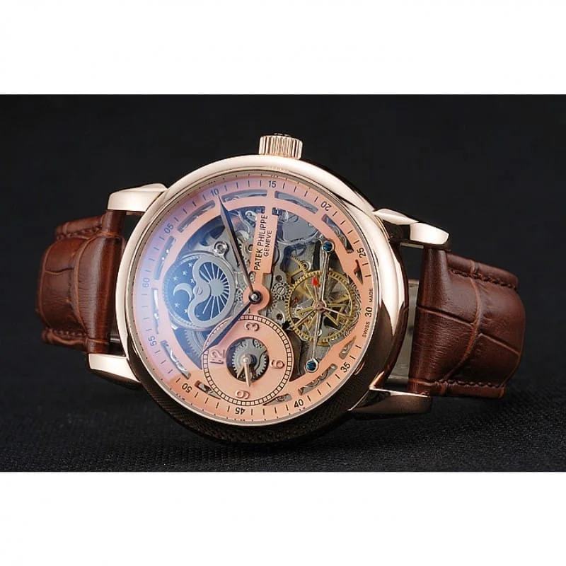 Dual Time Moonphase Tourbillon Silver Skeletonised Dial 44 mm, Rose Gold Plated